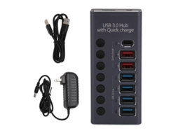Hub Usb 3.0 Com 7 Portas 4 Para Transferência De Dados 3 Para Carregamento Rápido Com Adaptador E Interruptores Individuais Plug Us 100-240v