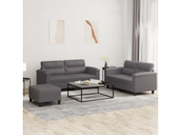 Vidaxl 3 Pcs Conjunto De Sofás C/ Almofadões Couro Artificial Cinzento