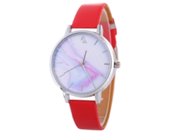 Relógio de Pulso Feminino de Quartzo com Pulseira de Couro Pu Estilo Simples Efervescente Vermelho