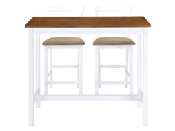 Mesa e Cadeiras de Bar 3 Pcs Madeira Maciça Castanho e Branco MAISON EXCLUSIVE