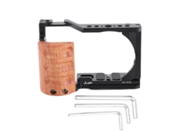 Camera Cage Video Shooting Cage Rig Aluminum Alloy Protective Casing With Wooden Handle For Zv‑e10 Camera LAXISCREED