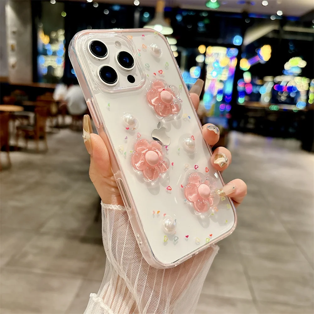 Capa De Celular 3d Com Estampa De Flor Fofa (iphone 14 Pro, Rosa), Compatível Com Iphone, Capa Protetora À Prova De Choque.