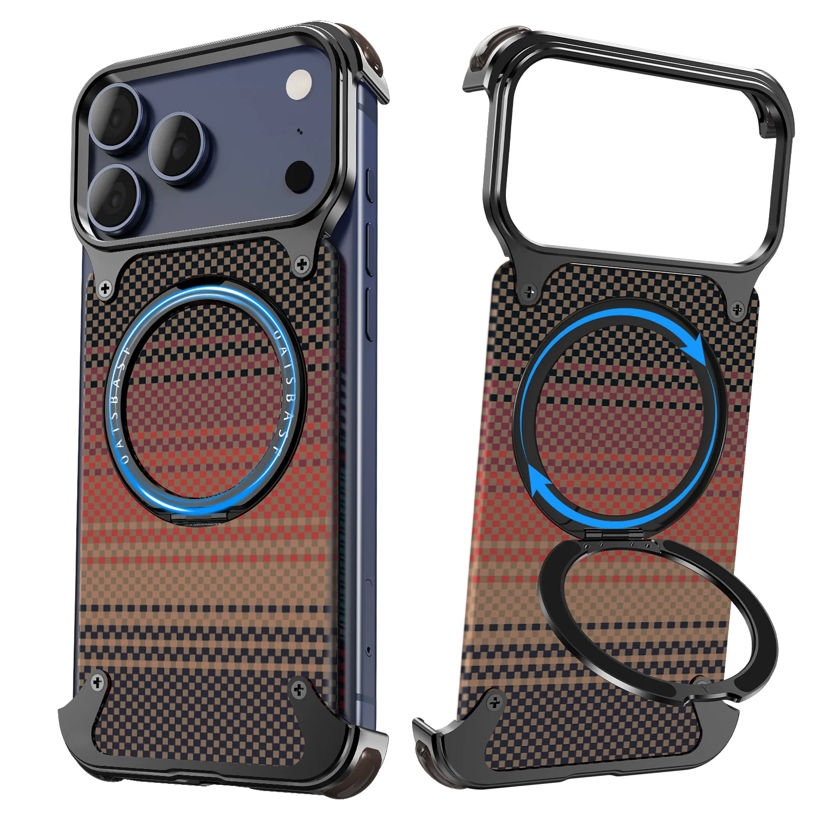 Capa Protetora (preta Para Iphone Air) Com Suporte Magnético Giratório De 360°, Resistente A Impactos E Quedas.