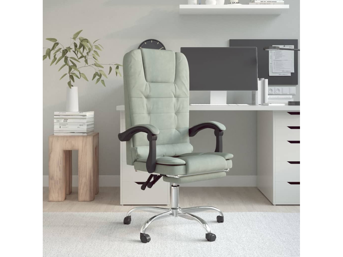 Vidaxl Cadeira Massagens Reclinável Escritório Veludo Cinzento-claro