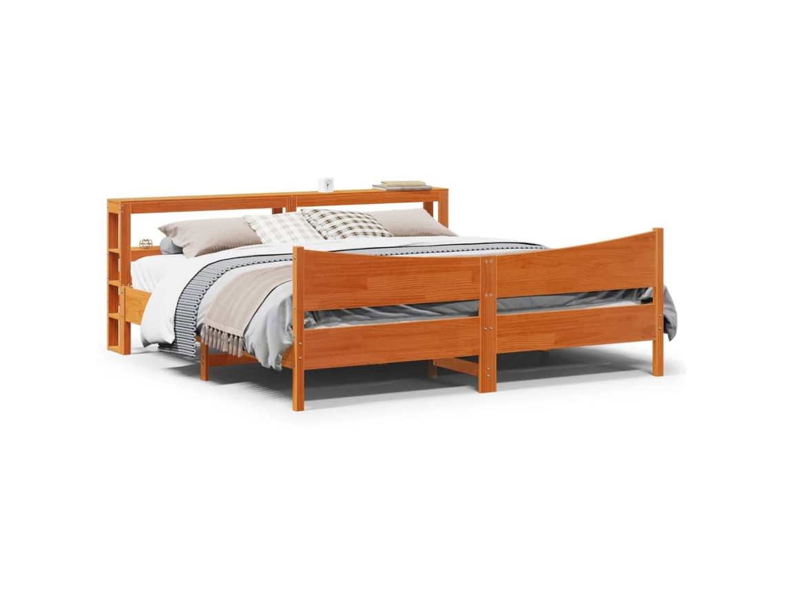 Estrutura Cama C/ Cabeceira 200x200cm Pinho Maciço Castanho-mel