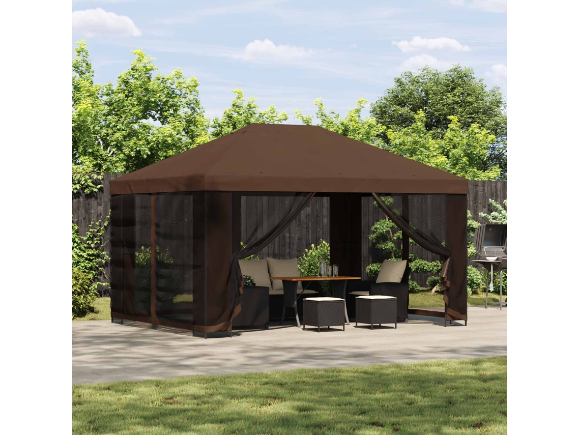 Vidaxl Gazebo De Jardim Com Laterais 4 × 3 M Castanho Poliéster E Aço