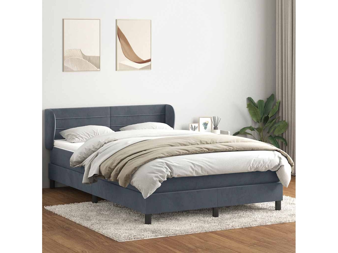 Vidaxl Cama Com Molas/colchão 160x210 Cm Veludo Cinzento-escuro
