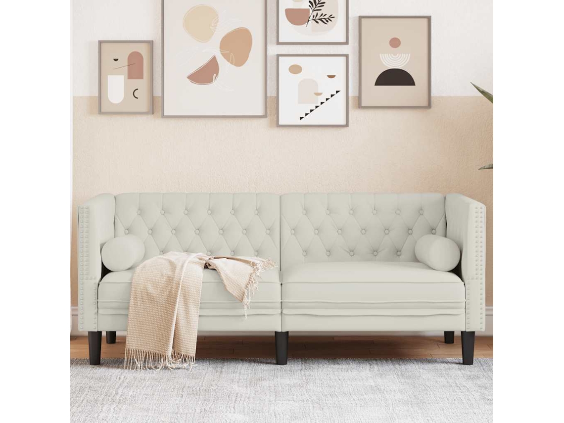 Vidaxl Sofá Chesterfield Com Rolos 2 Lugares Veludo Creme