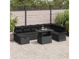 Vidaxl Conjunto De Sofá De Jardim 9 Unid. Preto Vime Pe
