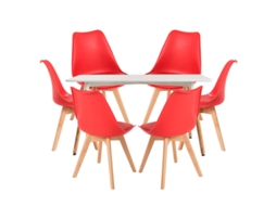 Conjunto Mesa Tower Retangular 120 X 80 Cm Branca E Pack 6 Cadeiras Synk Basic - Vermelho
