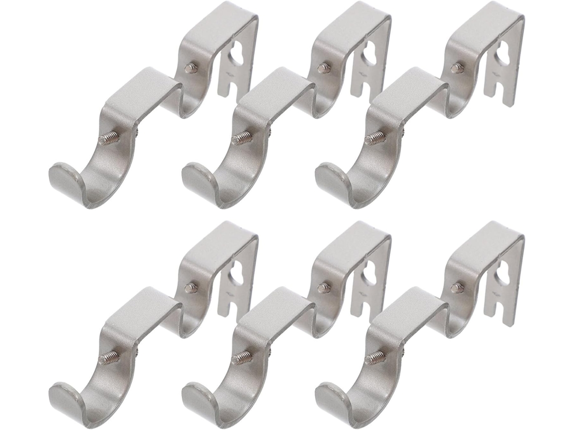 Conjunto De 6 Suportes Duplos De Metal Para Varão De Cortina, Resistentes, Prateados, Fácil Instalação Conjunto De 6 Suportes Duplos De