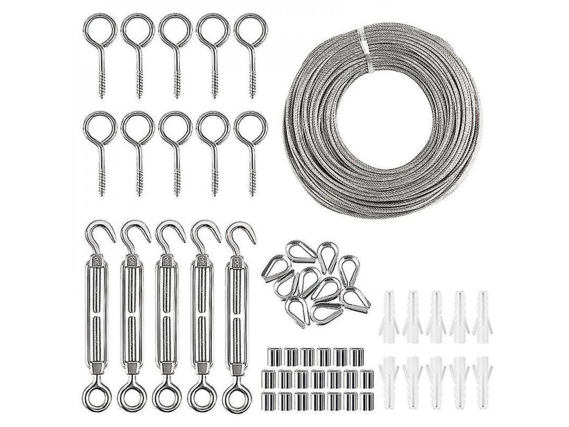 Kit De Cable De Acero Inoxidable Para Colgar, Cable De Jardín 30m Con 55 Accesorios, Resistente A La Corrosión Y Rojo