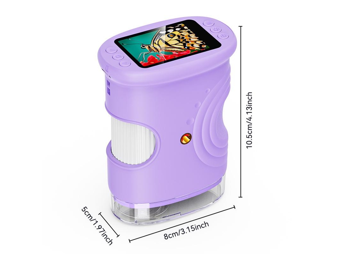 Microscópio Portátil 1000x para Crianças, Mini Microscópio Recarregável de 2, 0'' Roxo BRILVIBERA