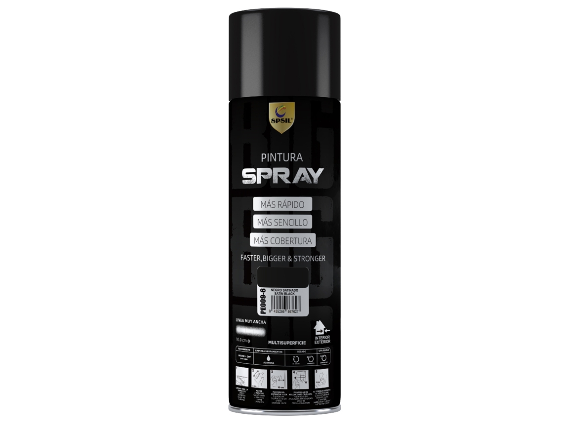 Tinta Spray De Alta Cobertura Preto Acetinado 600ml Spsil