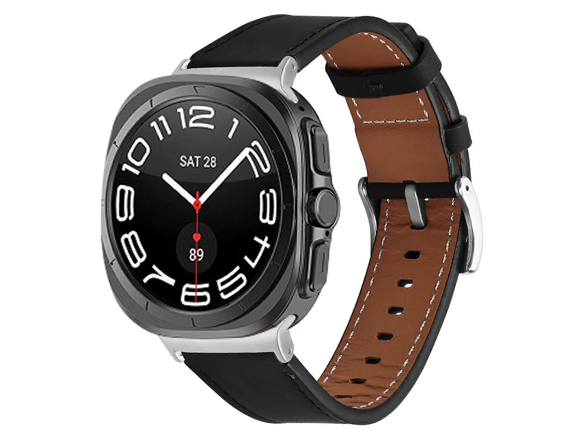 Pulseira De Couro Napa Com Fivela Prateada Para Samsung Galaxy Watch Ultra 47mm / Ultra 2025