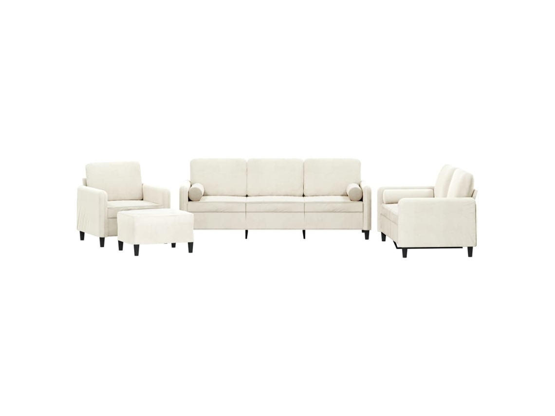 Conjunto 4 de sofás VIDAXL com almofadas veludo cor creme