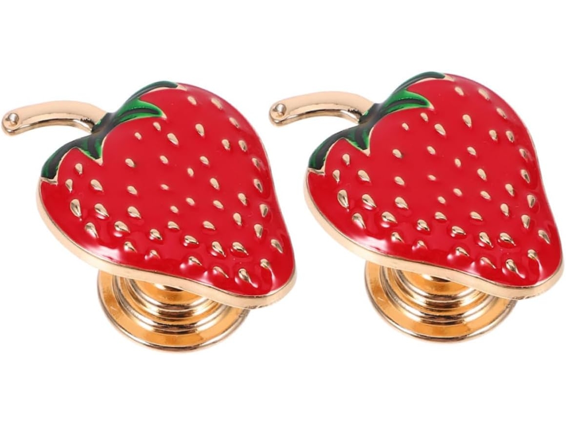 Puxadores De Gaveta Osaladi Strawberry Fácil Instalação, Em Liga De Zinco, 2 Peças, Vermelho, Furo Único