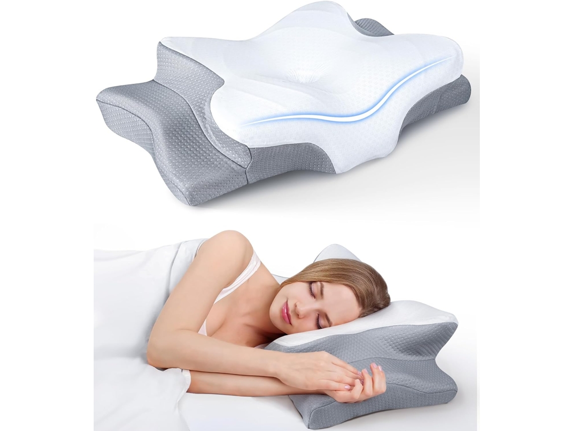 Travesseiro Cervical Viscoelástico, Ergonômico em Espuma Viscoelástica em Formato de Borboleta, Que Alivia a Dor no Pescoço AQUAFORGE
