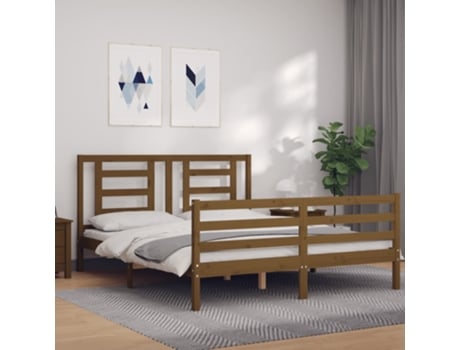 Estrutura de Cama King Size com Cabeceira Madeira Castanho-Mel