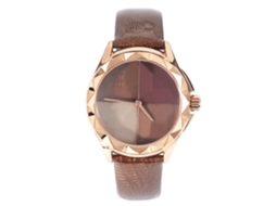 Relógio Feminino de Pulso Analógico com Pulseira de Couro e Mostrador Redondo de Quartzo Marrom