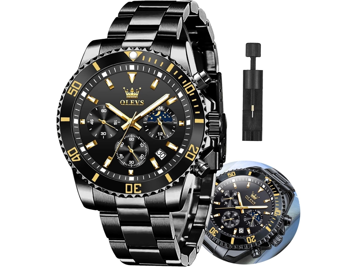 Lurelia Relógio Digital Masculino, Movimento De Quartzo, Analógico, Cronómetro, Data/calendário, Luminoso, Fase Da Lua, 42,5 Mm, 1,67 Polegadas, Preto