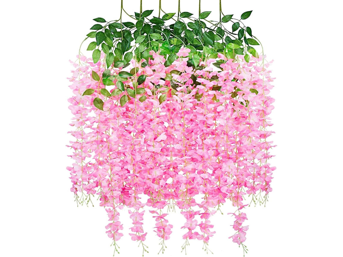 Guirlanda de Flores Artificiais de Glicínia, Flores Artificiais para Pendurar, para Casamentos, Rosa Claro AQUAFORGE