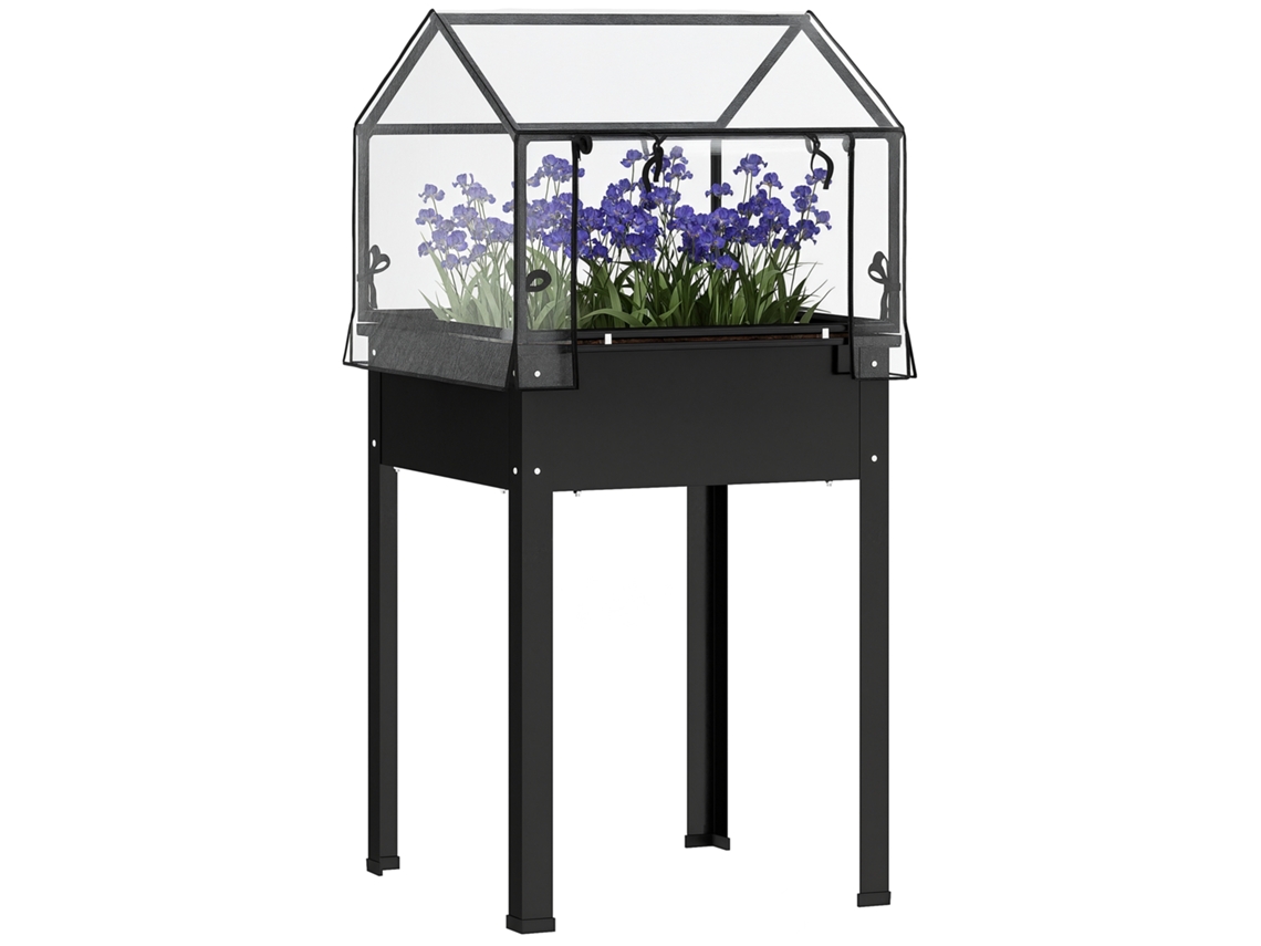 Cama elevada com telhado de estufa BTFORUS, com caixa para plantas, 60x60x120cm, preto