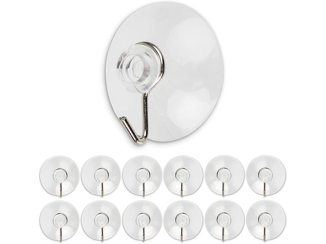 12 Ventosas com Gancho, Diâmetro Ø 40 Mm, Transparentes, Tamanho Médio BRILVIBERA