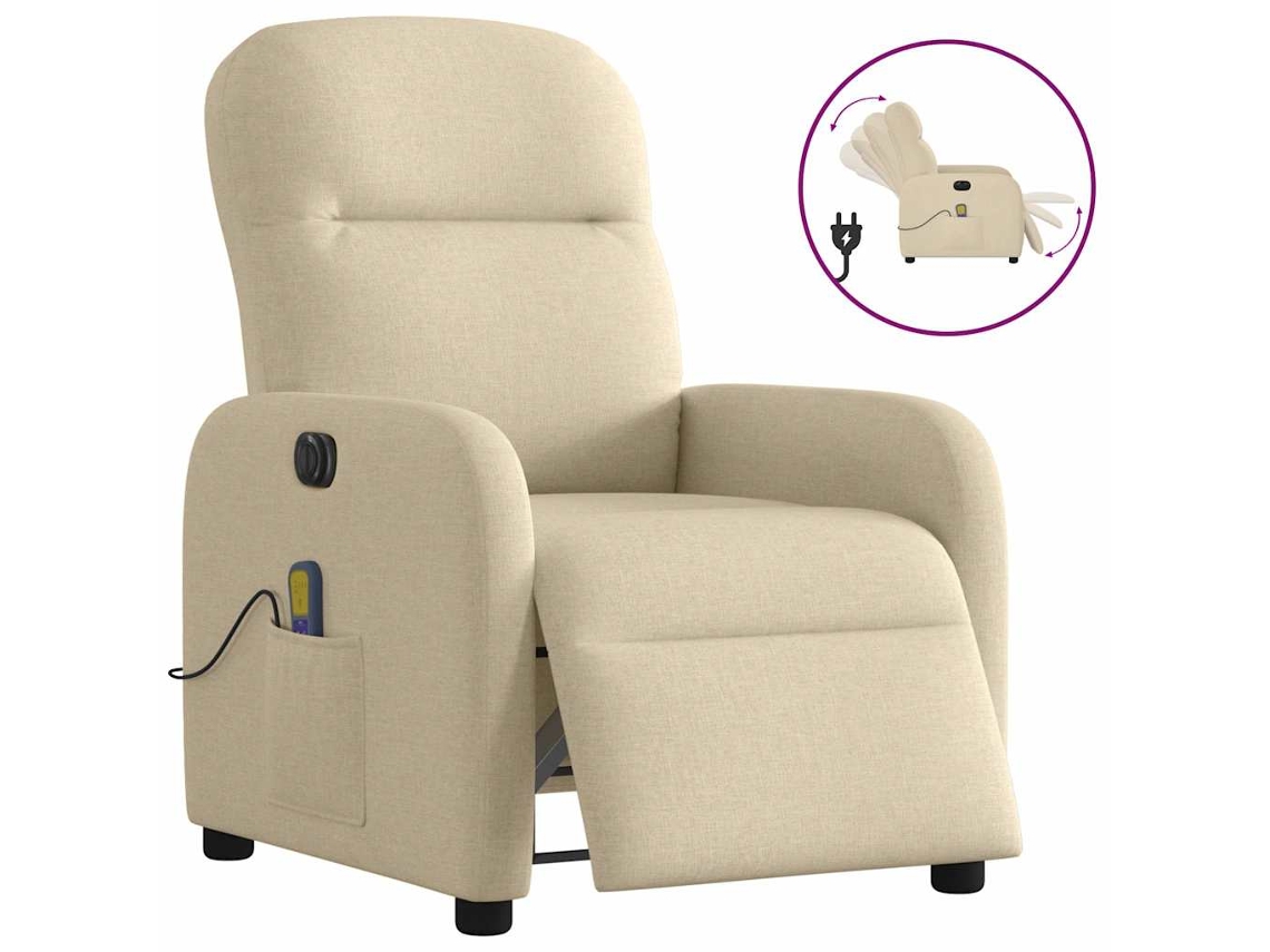 Vidaxl Poltrona De Massagens Reclinável Elétrica Tecido Creme