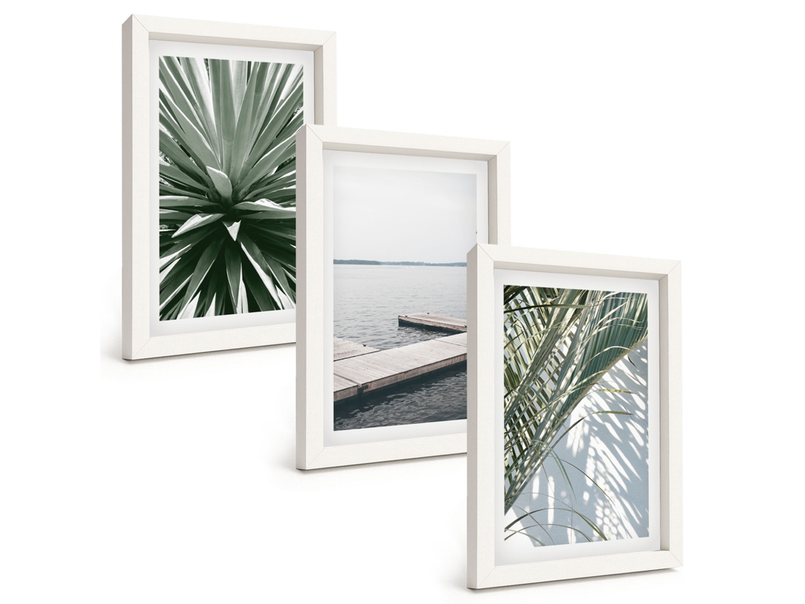 Composição De Quadros Folhas De Palmeira Ponte De Madeira Espelharte (3 Peças 20x30 Cm)
