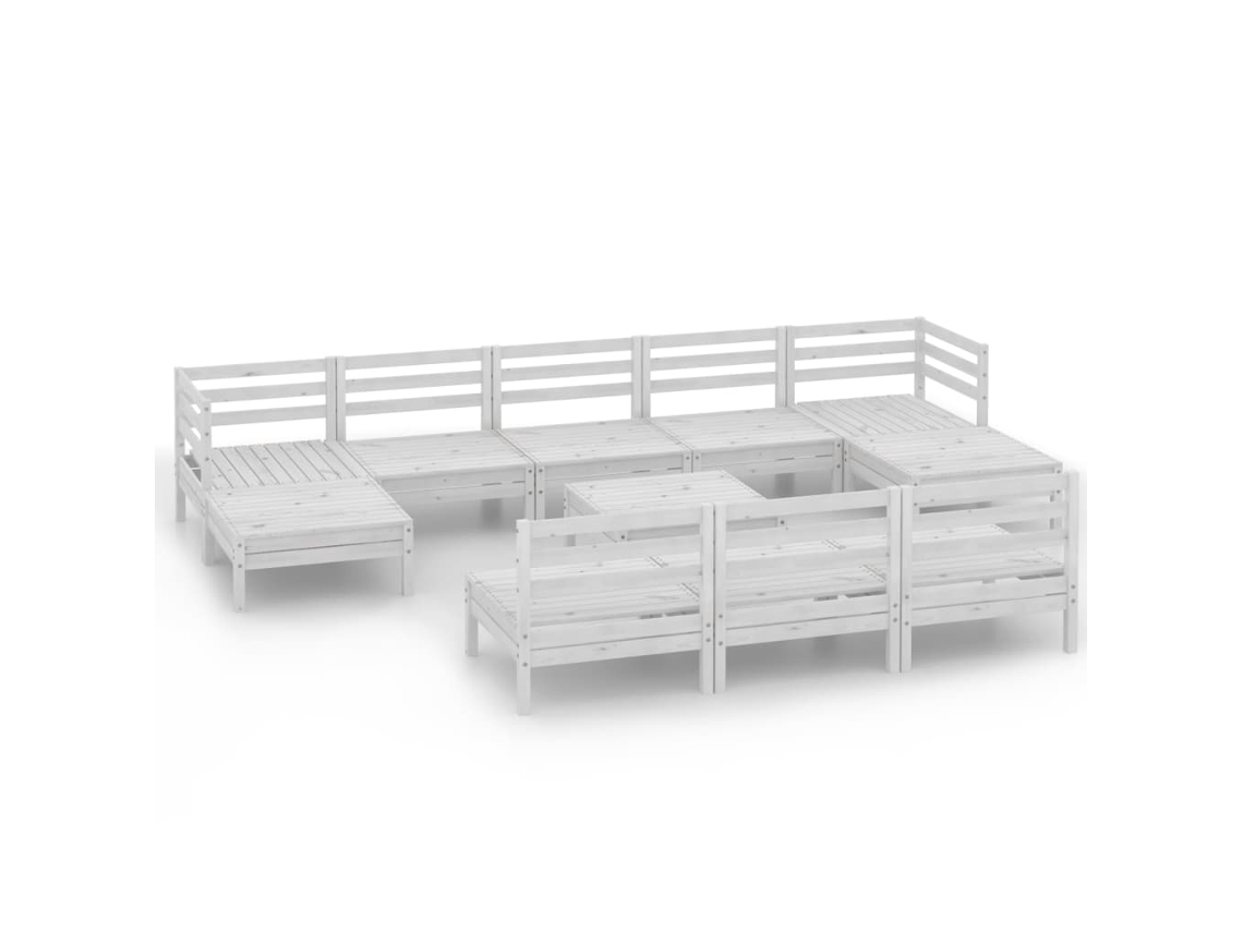 11 Pcs Conjunto Lounge de Jardim Pinho Maciço Branco MAISON EXCLUSIVE