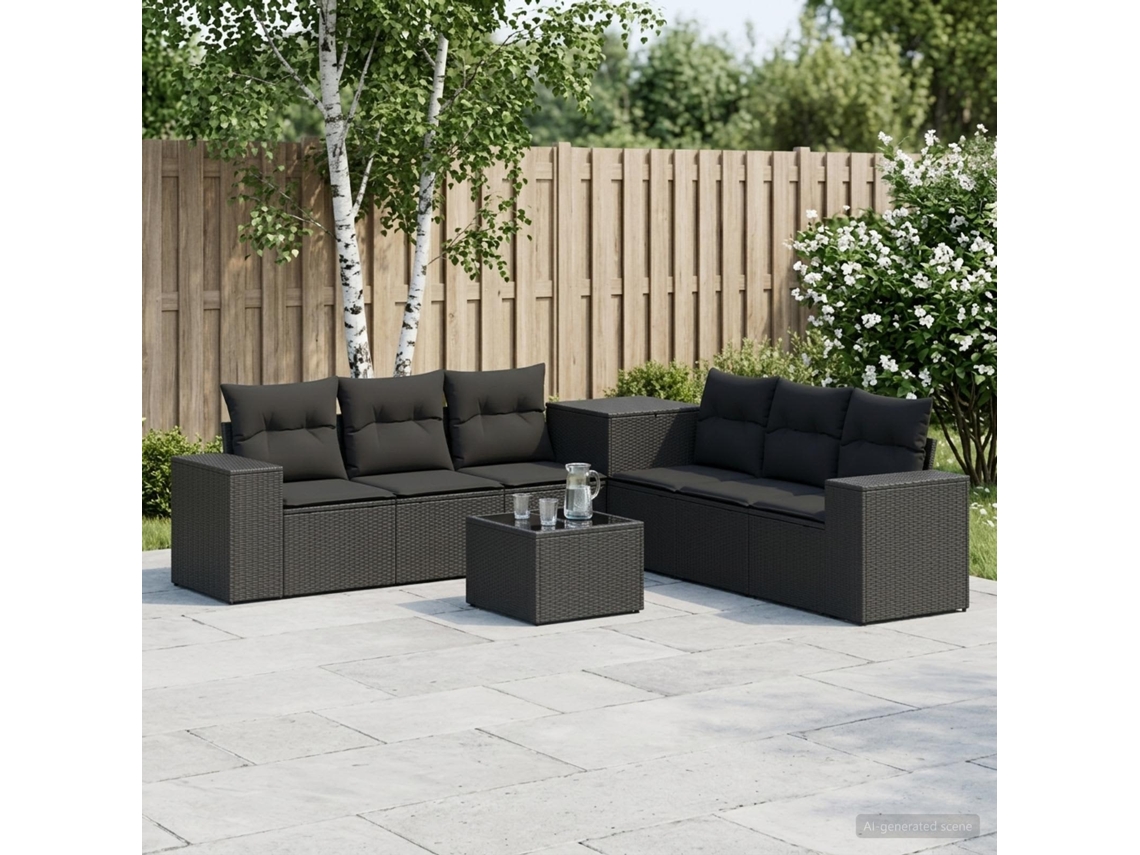 Vidaxl Conjunto De Sofás 8 Unid. Preto Rattan Poliéster E Aço
