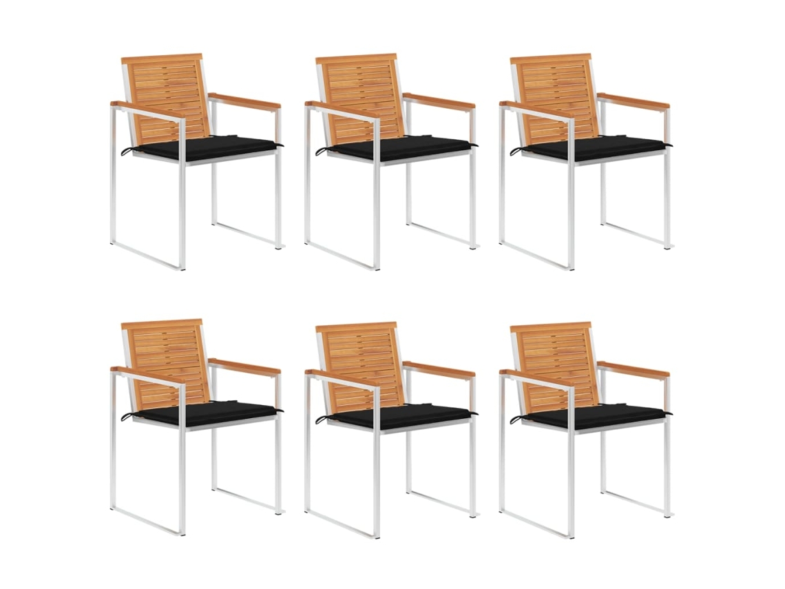 Vidaxl Cadeiras De Jardim 6 Pcs C/ Almofadões Madeira De Acácia Maciça