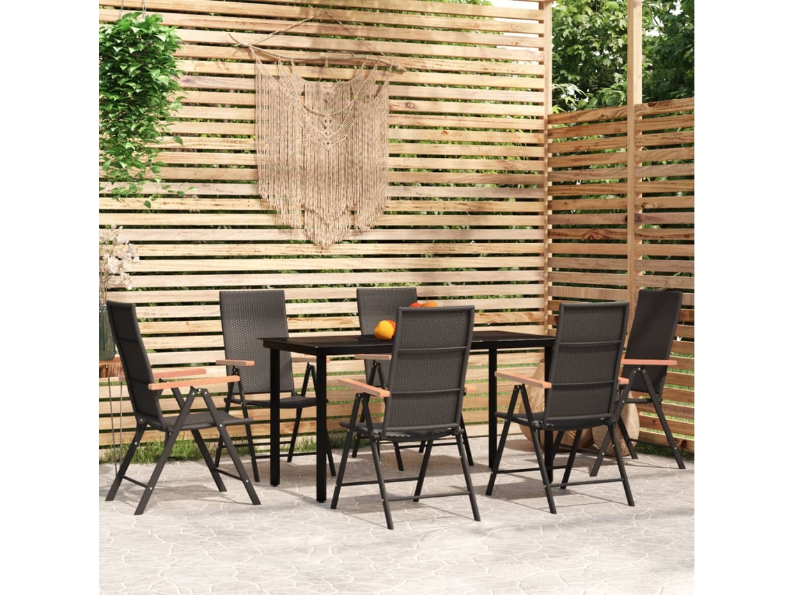 Vidaxl 7 Pcs Conjunto De Jantar Para Jardim Preto