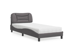 Vidaxl Cama com Colchão Hvar 90x200 Cm Couro Artificial Cinzento