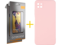 Capa e 2 Películas de Vidro Full Samsung A22 5G SKYHE Silicone Líquido Rosa