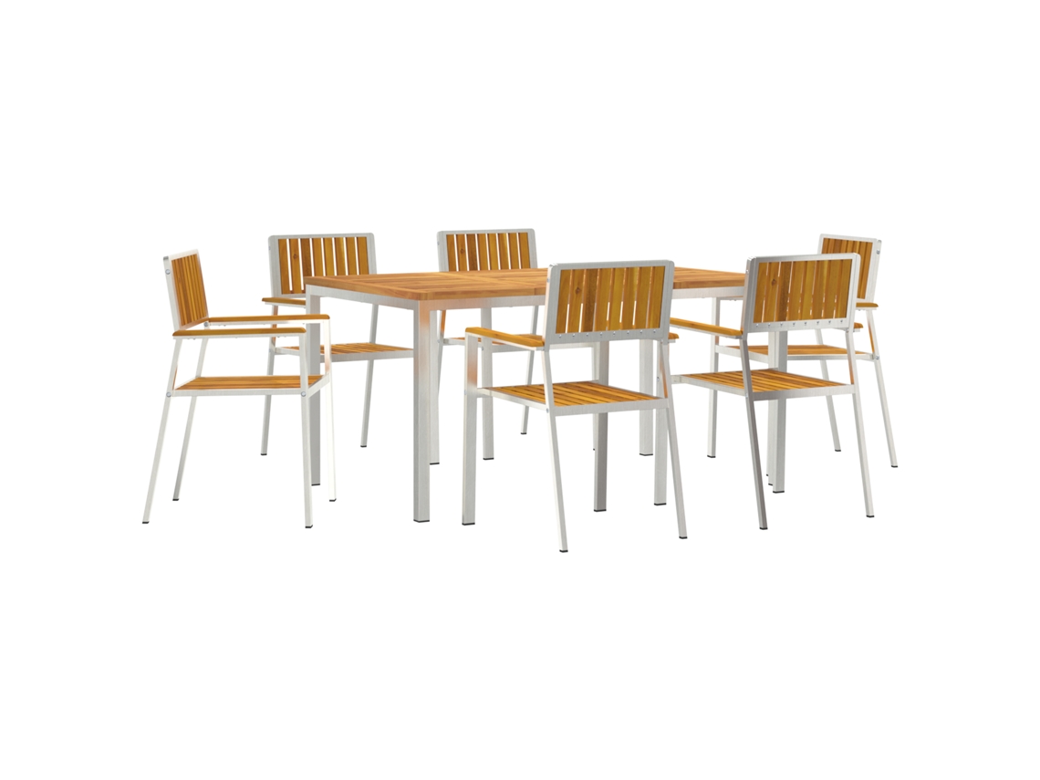 Conjunto 7 Jantar Ao Ar Livre Vidaxl Castanho Madeira De Acácia Maciça (150 X 90 X 75 Cm)