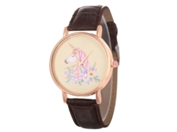 Relógio de Quartzo com Pulseira de Couro Estilo Simples Moderno para Jovens Amantes Café