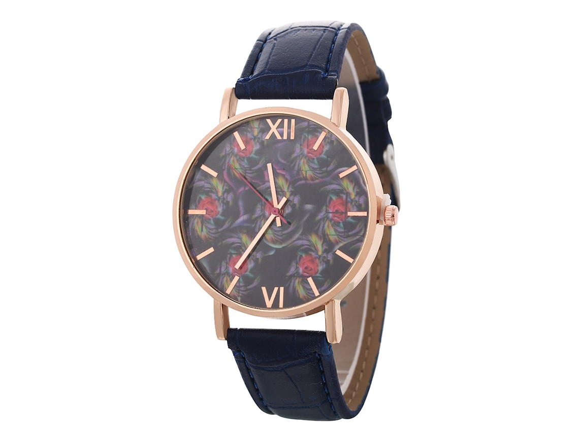 Reloj De Pulsera De Cuarzo Casual Con Correa De Cuero Pu Unisex Dial Redondo Azul Real