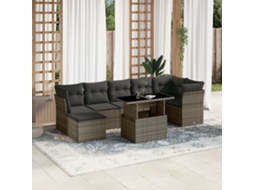 8 Pcs Conjunto Sofás De Jardim C/ Almofadões Vime Pe Cinza Dkd Home Decor