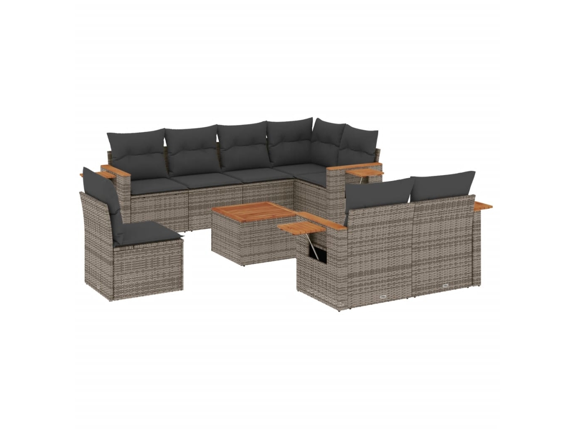 Conjunto de 9 Sofás para Jardim com Almofadões Vime Pe Cinzento MAISON EXCLUSIVE (90x200 cm)