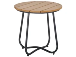 Mesa Auxiliar de Jardim Metal, Aço e Plástico Cor Madeira e Prro Ø49x48 cm Outsunny