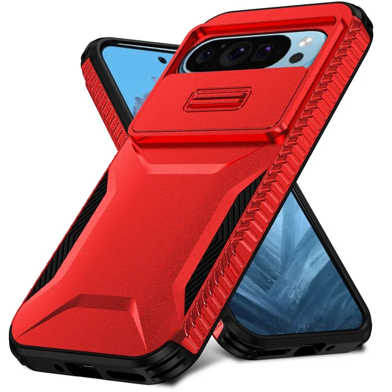 (vermelho, Google Pixel 9 Pro) Capa Resistente A Impactos Com Tampa Deslizante Para A Lente Da Câmera E Acabamento Fosco Antiderrapante