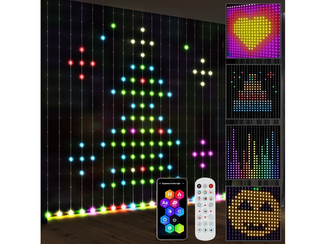 Cortina Luzes 3x3m, Led Rgbic, Música/app/controle, 400 Leds, Quarto e Decoração. Ge