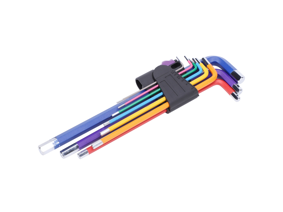 Conjunto de Chaves Allen Hex 9 Peças Coloridas Cabeça Plana Formato L