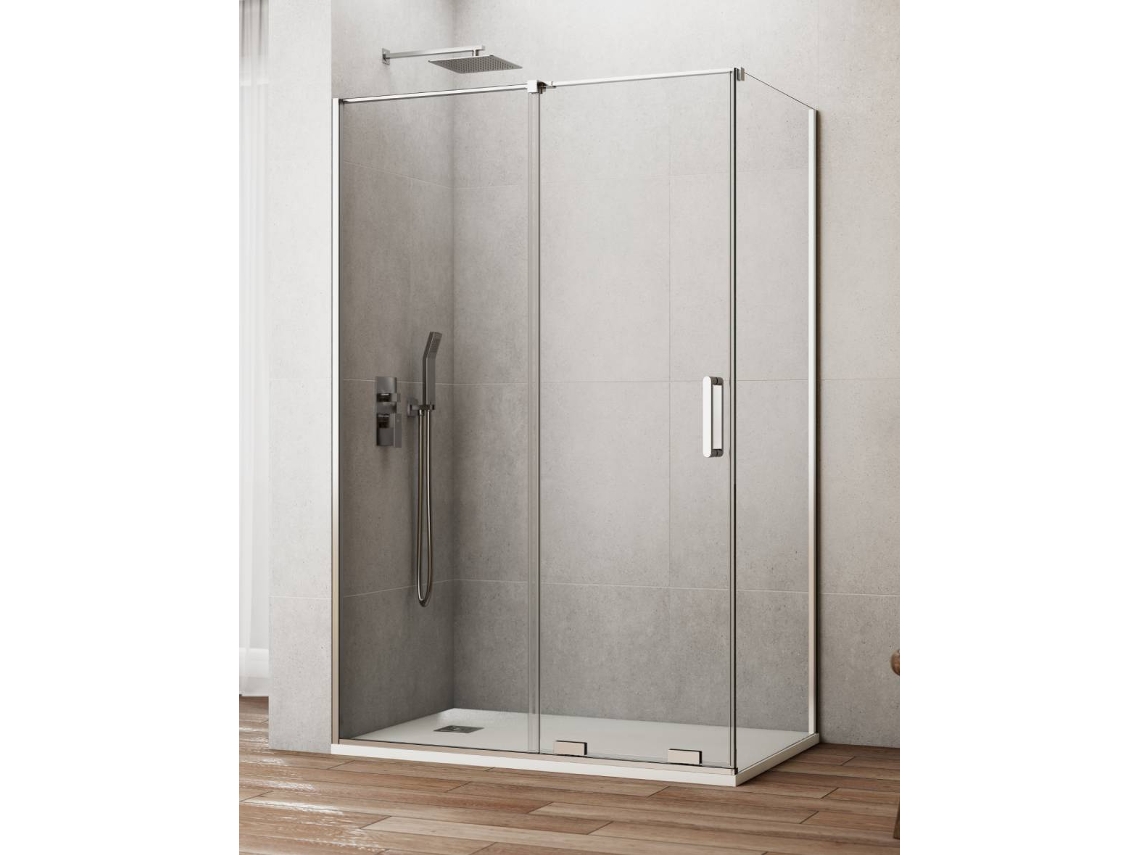 Cabine De Duche Cirene (kenna) 1+1 Com Painel Lateral Fixo 110x75 Cm Cromo Barra Paralela