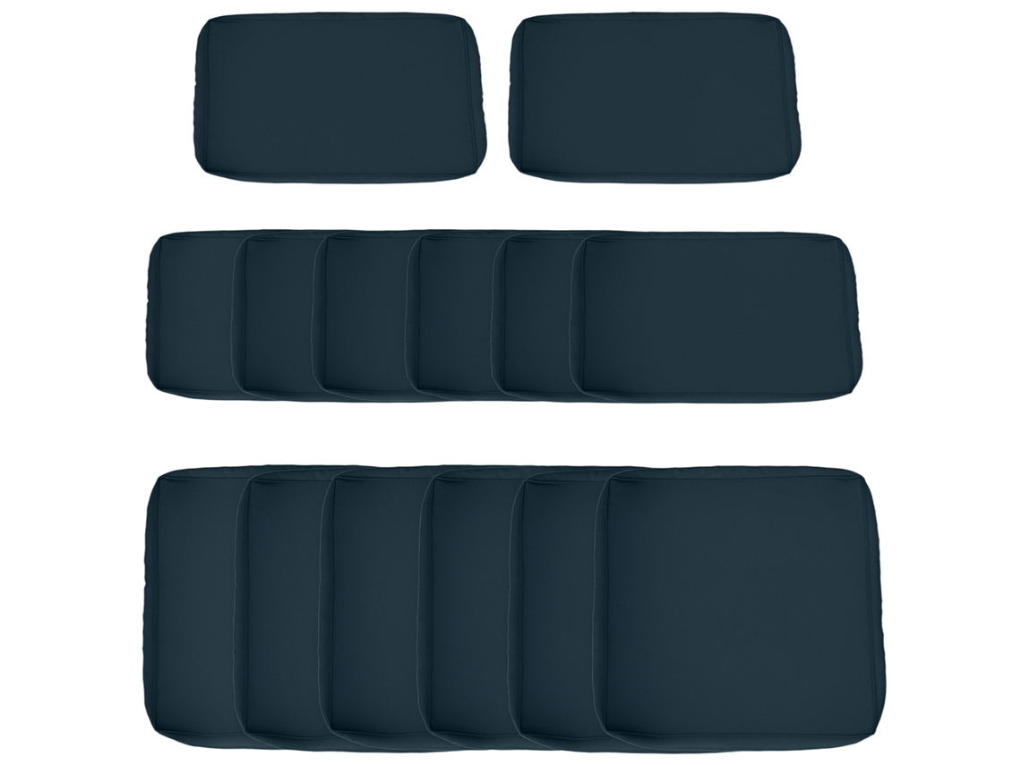 Conjunto 14 Capas Almofada Substituição P/ Móveis Jardim: 6 Assento + 8 Encosto, Azul