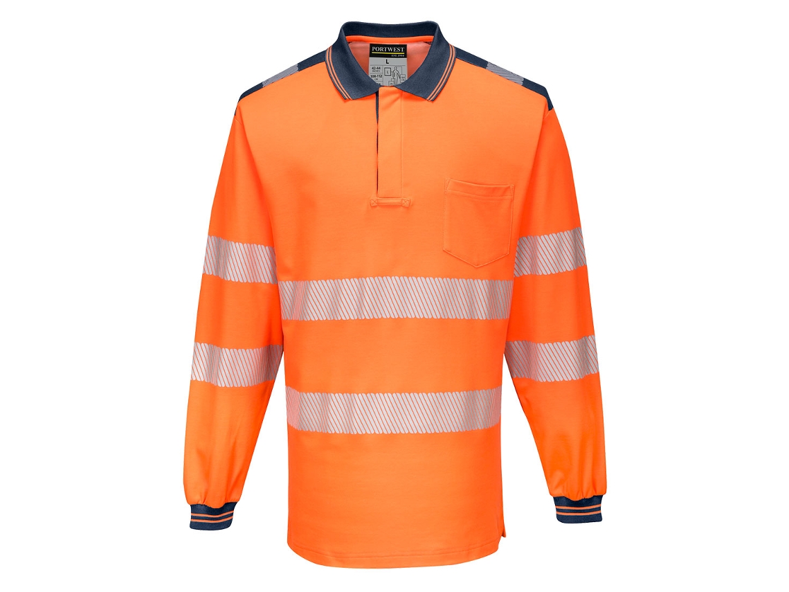 Polo De Alta Visibilidade De Manga Comprida Pw3 Laranja E Preto / 4xl