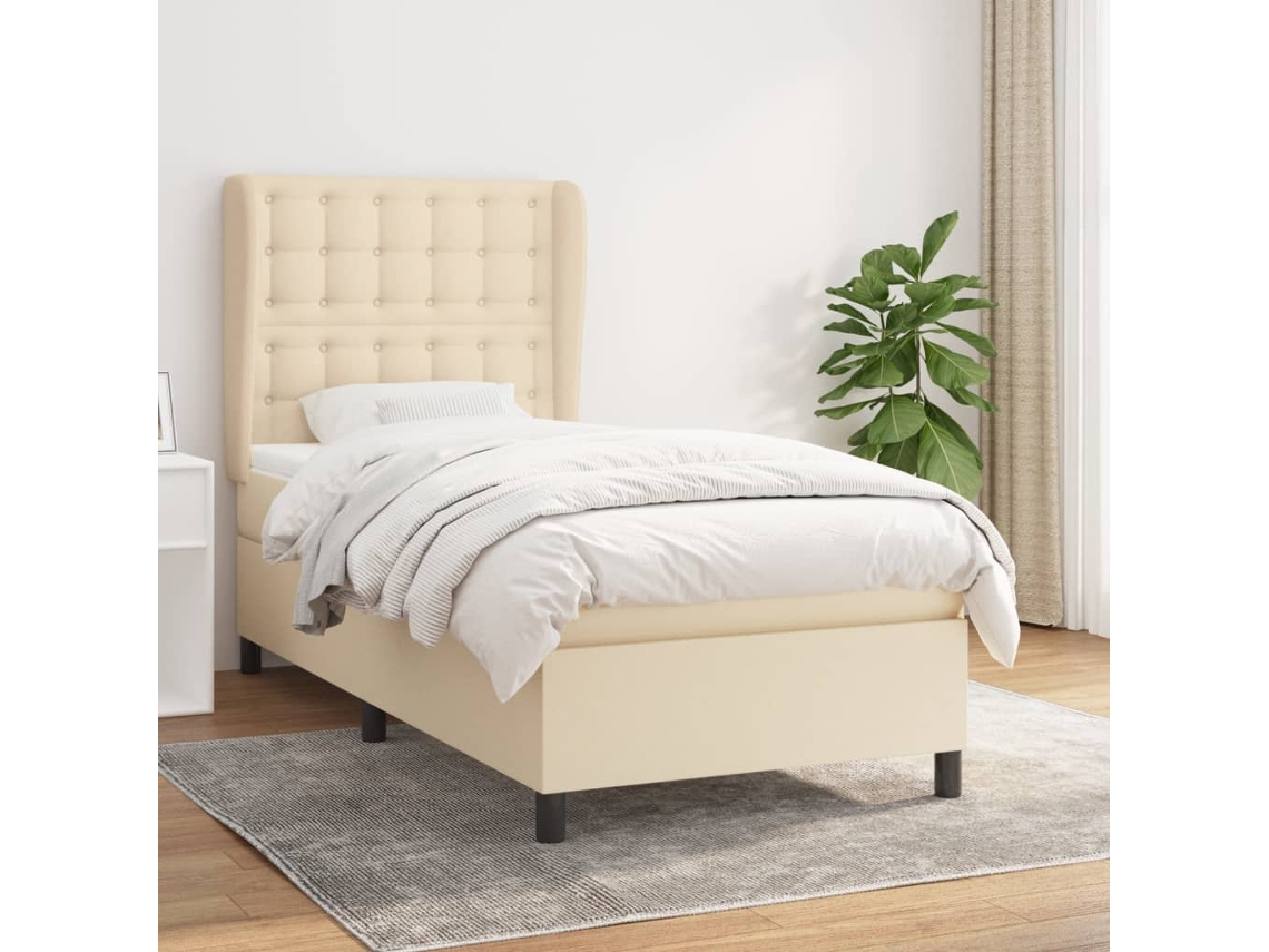 Vidaxl Cama Com Molas/colchão 90x190 Cm Tecido Cor Creme