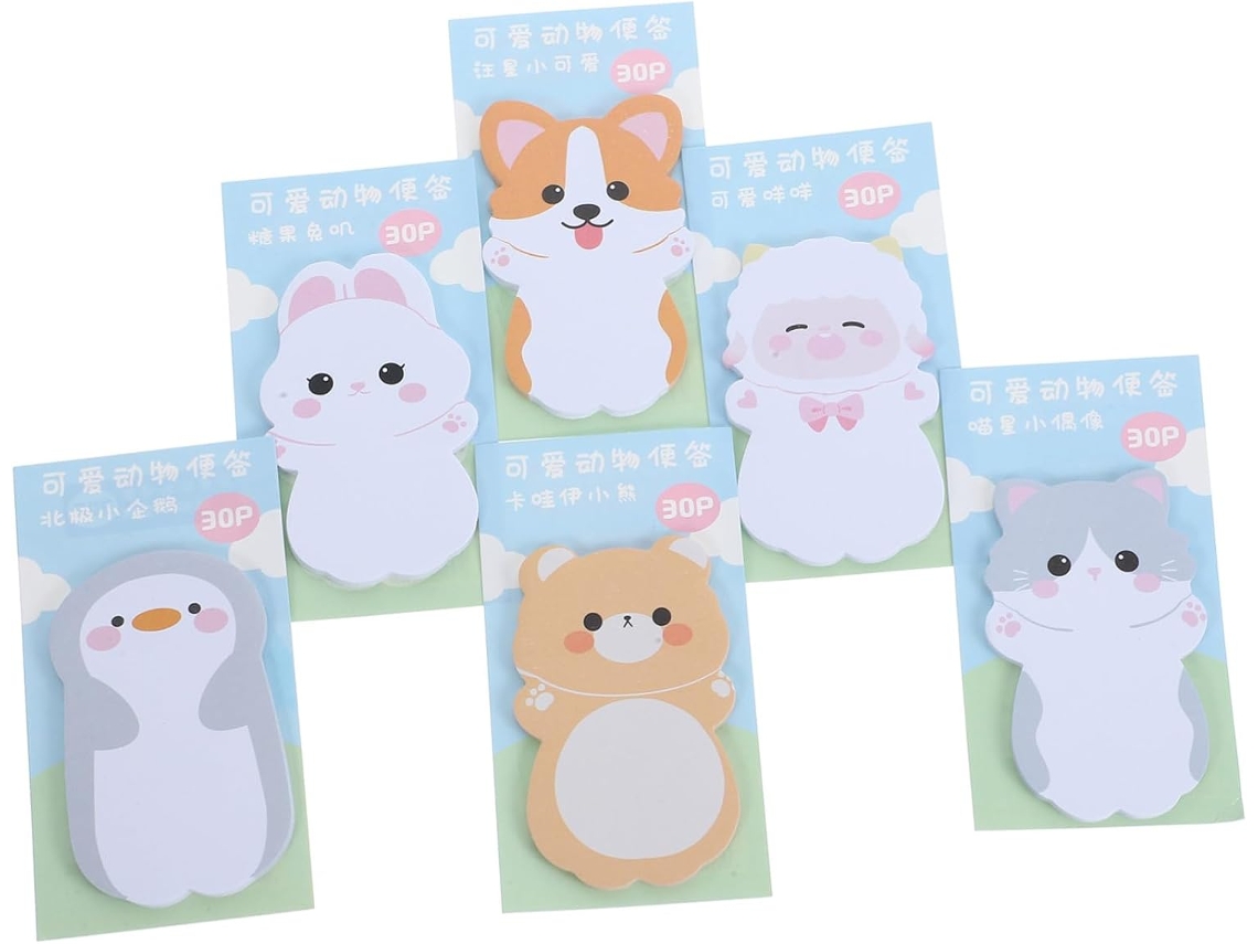 Conjunto de 6 blocos de notas adesivas com tema de animais - Grossas, compactas, portáteis e práticas.